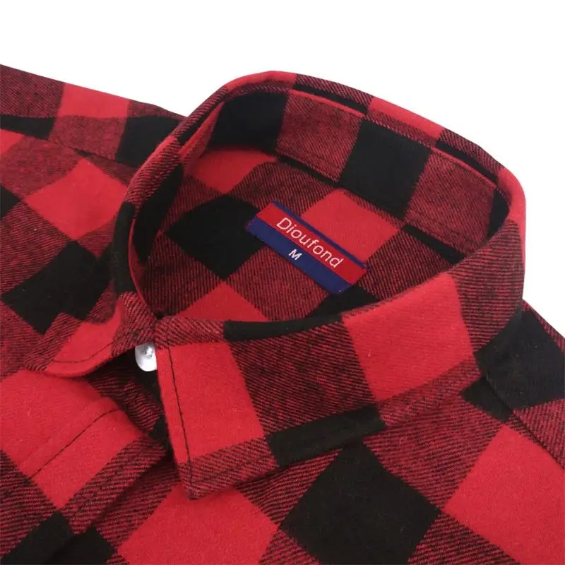 Dioufond красная клетчатая рубашка с длинным рукавом Женские рубашки утолщенные