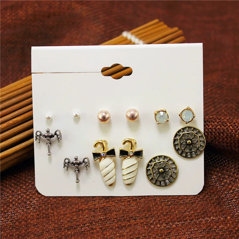 ENZE fashion new women drop cute earrings imitation pearl gold round hundred matching girl retro white umbrella set | Украшения и