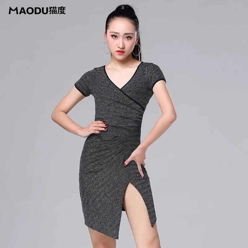 Латинский Танцы практика платье Короткие Платье с рукавами Танцевальный костюм