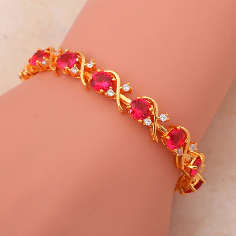 CZ Jewelry Lowest price K yellow Gold Tone Rose Crystal Inlay Charm Bracelets for women Wedding fashion jewelry TB673 | Украшения и