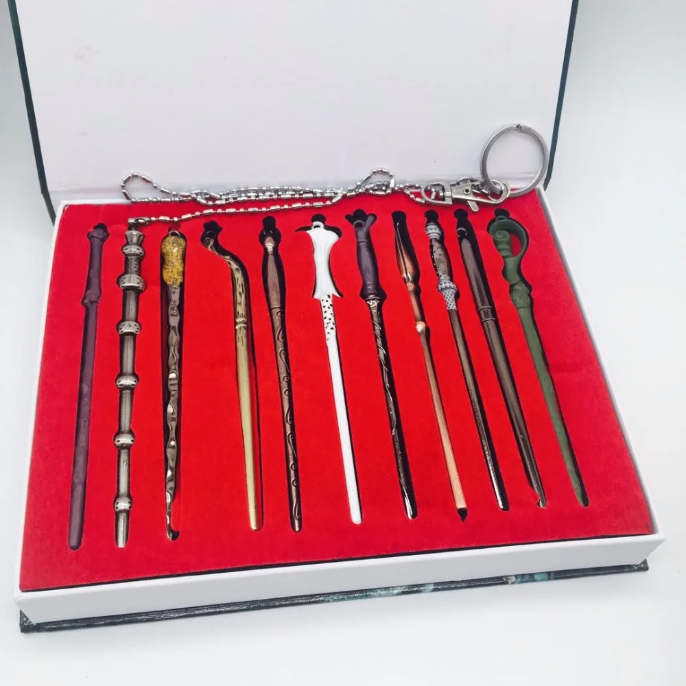 11pcs Косплей волшебная палочка Дары смерти подарок ролевые игры Гарри оружие металлическая игрушка палочка ожерелье/брелок с подарочной коробкой - Цвет: 11pcs