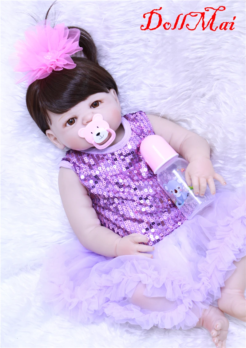 

DollMai reborn Младенцы силиконовые куклы 22 "55 см Реалистичная кукла принцесса для девочек игрушки подарок с фиолетовым платьем bebe подарок bonecas ...