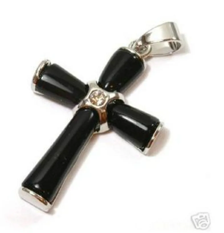 Потрясающее ожерелье с кулоном в виде креста из черного агата 18KGP для женщин|necklace