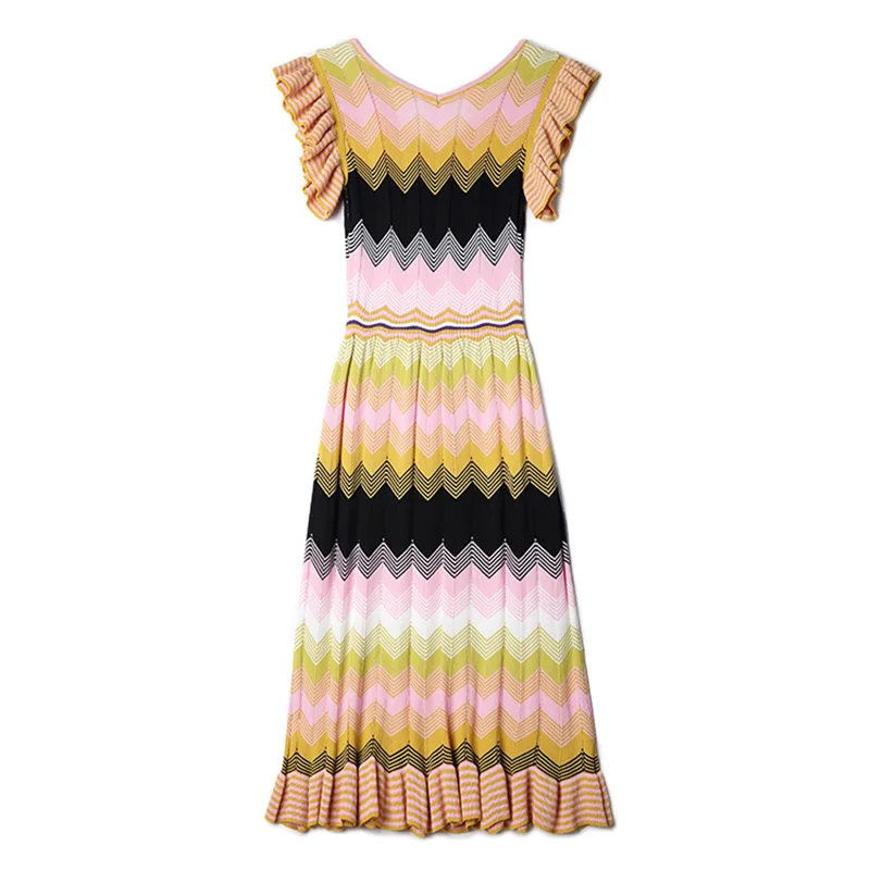 2019 Summer Fashion Dress Women Colorful Stripe Bohemia Sweater Brand T-Shirt Style Slim Sexy Long Knit | Женская одежда