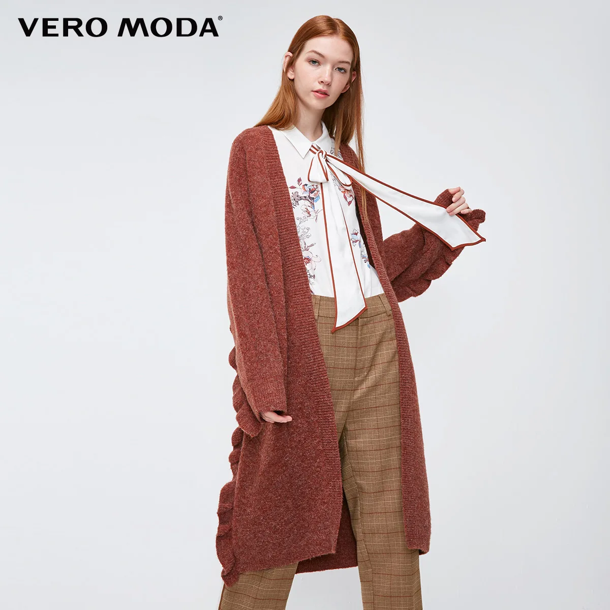 Vero Moda Раффлед украшения длинный вязаный кардиган Болеро | 318325502 - Цвет: Rich copper mel.