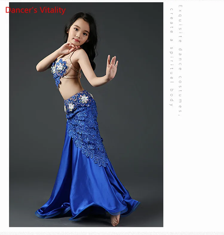 Роскошные Модальные+ Кружева Высокого Качества Костюмы Bellydance Kid Девушки Производительность Танец Живота Горный Хрусталь Бюстгальтер Топ+ юбка 2 шт. / Компл