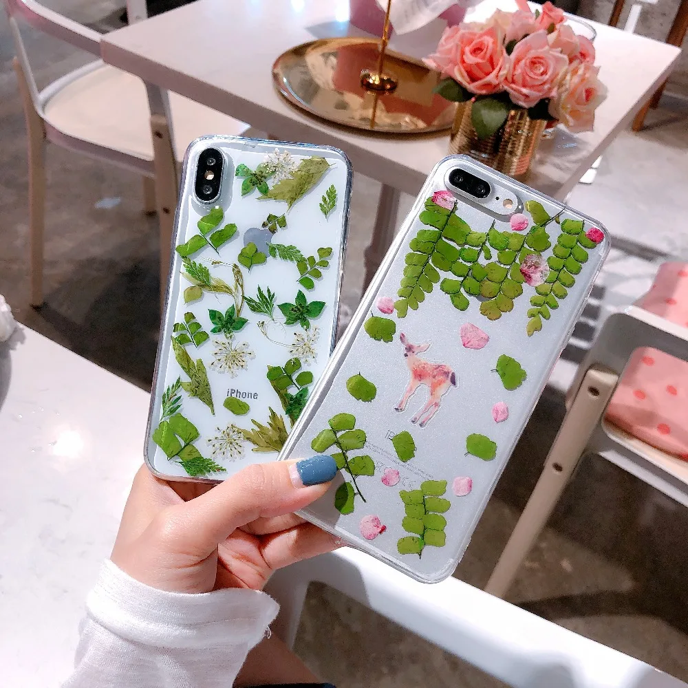 Viewfar Deer Mum Real Dry Flower Transparent Soft Case For Apple iphone 6 7 8 Plus X XR XS Max Cover 6P 7plus 8plus XsMax Cases | Мобильные