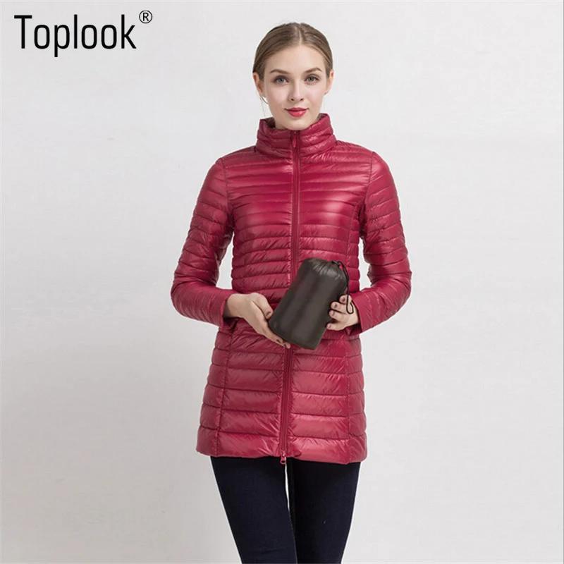 Toplook Long Light Down Jacket Womens 2017 Winter New Sleeve Stand-Collar Warm Coats High-Quality Fitness Jackets | Женская одежда