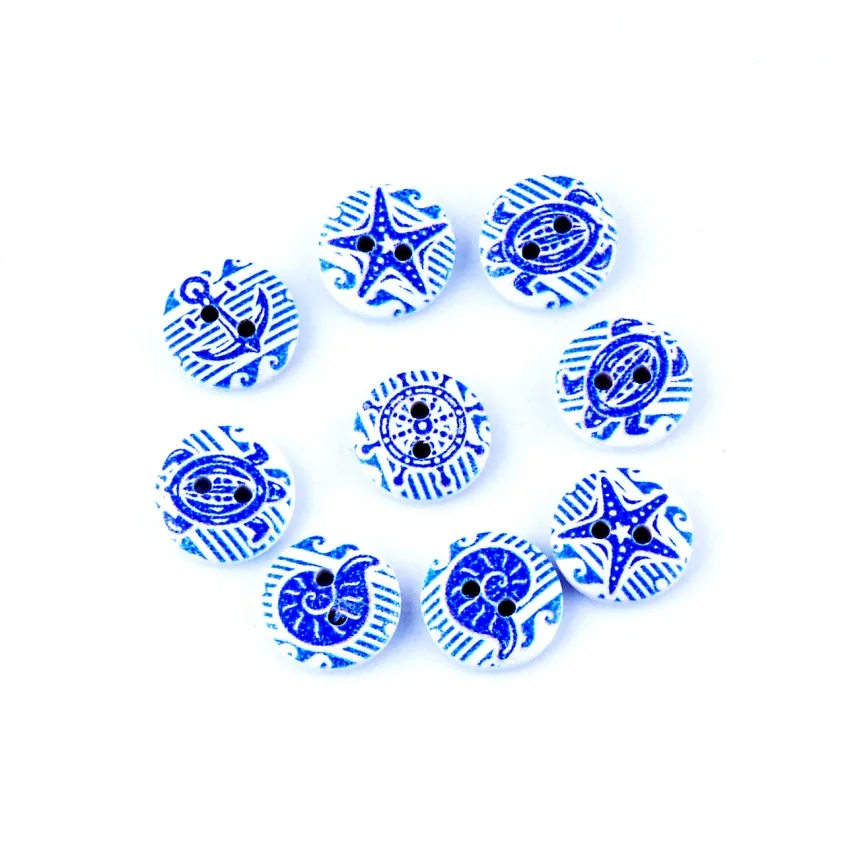 Бесплатная доставка 10 Случайных Смешанных кнопок с 2 мя отверстиями и синей