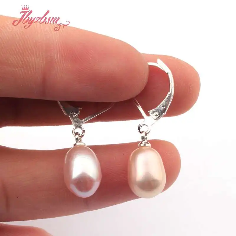 7x8-9x10mm Oval Genuine Freshwater Pearl Natural Stone Beads Silver Hoop Jewelry Woman Earrings For Christmas Gift 1 Pair | Украшения и