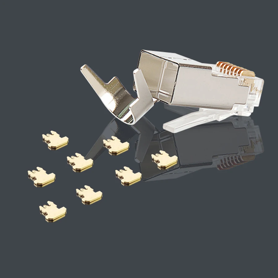 xintylink rj45 ethernet cable connector RJ 45 plug cat8 cat7 cat6a network 8P8C sftp jack lan Terminals gild 50u&quot shielded 1.5mm |