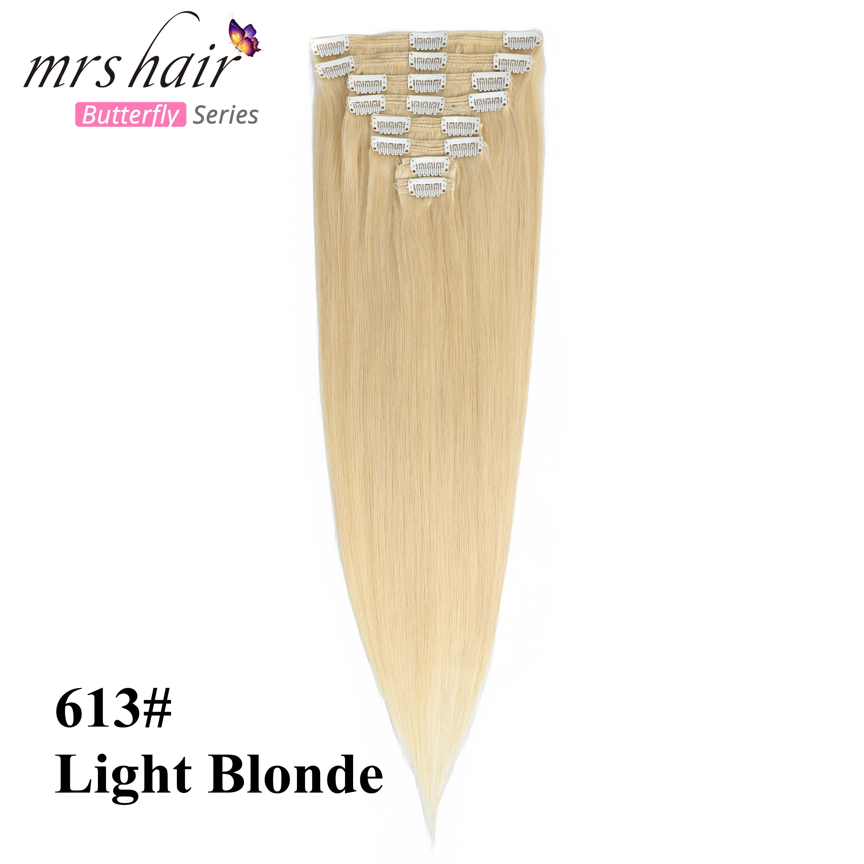 #613 MRS HAIR, Омбре, человеческие волосы для наращивания на заколках, волосы для наращивания, блонд, натуральные волосы remy на заколках, прямые волосы на заколках - Цвет: #613