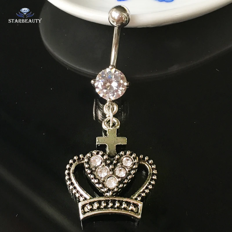 Белый Bijoux сердце Корона Пирсинг живота Ombligo Ретро болтается номбрил пупка Кольца