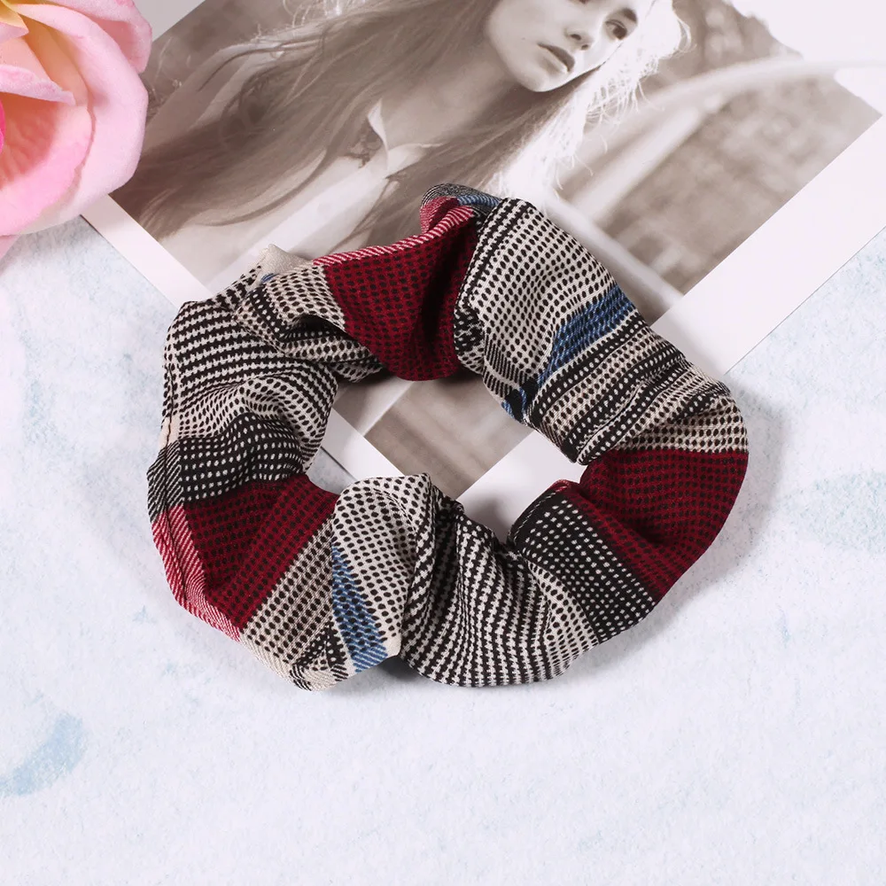 New arrival Fashion women vintage plaid Hair bands cute hair scrunchies girl's college Tie Accessories Ponytail Holder |