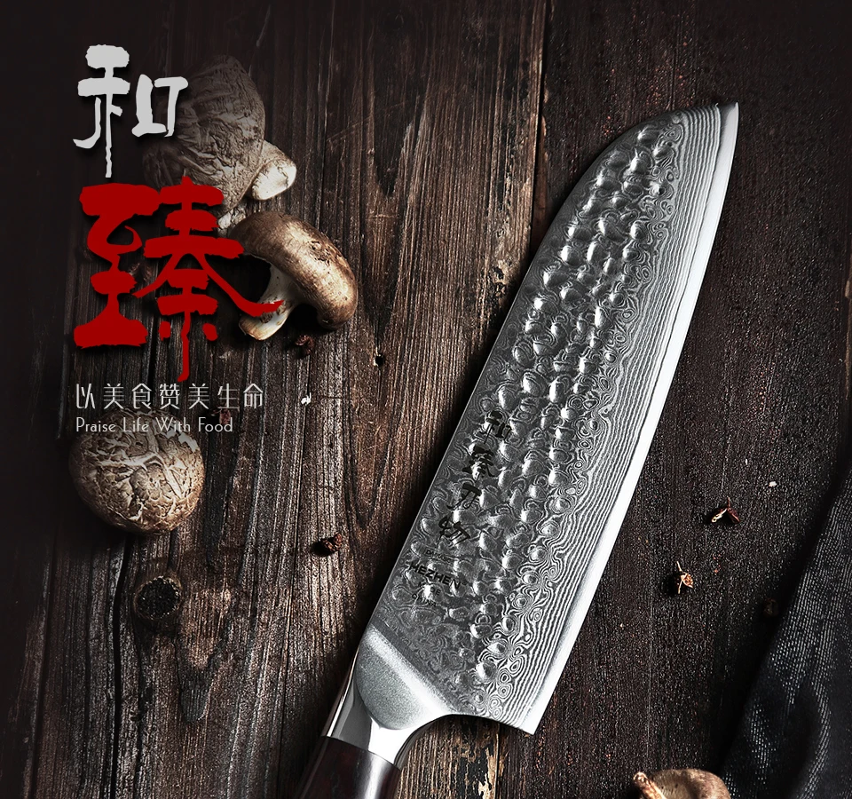 HEZHEN 7 ''нож Santoku 67 слоев дамасской стали кухонные инструменты Кливер нарезки Япония Santoku эргономичное оборудование кухонные ножи