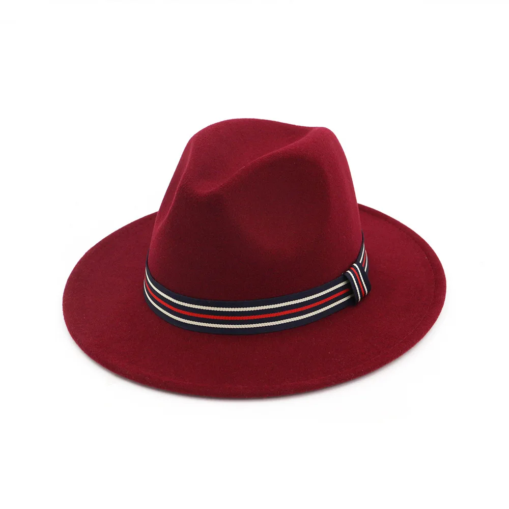 Шерстяная фетровая шляпа Панама Trilby Jazz Fedoras Шляпы с цветным поясом с плоскими полями для торжественных вечеринок топ шляпа для женщин мужчин унисекс