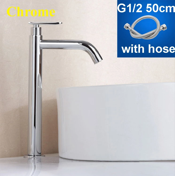 chrome tap with hose Нержавеющая сталь одной холодной воды на бортике Ванная раковина кран хром или никель Матовый - Цвет: chrome tap with hose