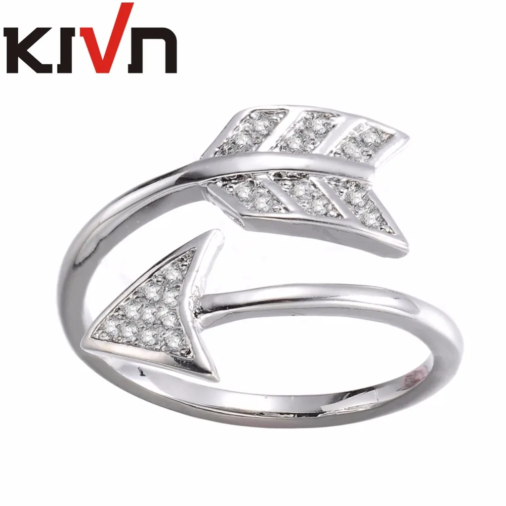 

KIVN Fashion Jewelry Adjustable Pave CZ Cubic Zirconia Bridal Wedding Arrow Rings for Women Girls Birthday Gifts 10pcs Wholesale