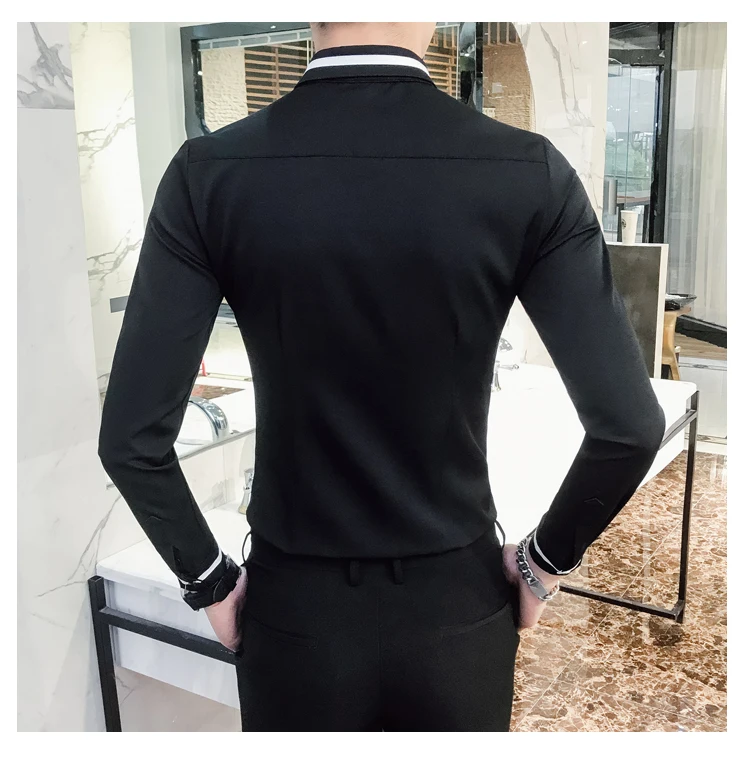Camisa Social Masculina, Высококачественная Весенняя Мужская одежда, рубашка для жениха, свадебный смокинг, мужская приталенная рубашка с длинным рукавом