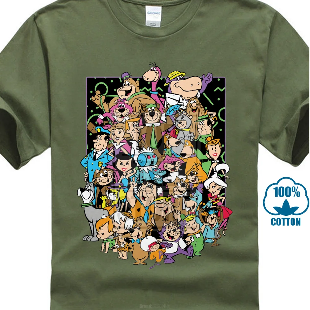 Армейский зеленый Забавная Мужская футболка женская футболка-Новинка Hanna Barbera Collage T Shirt - Цвет: Армейский зеленый