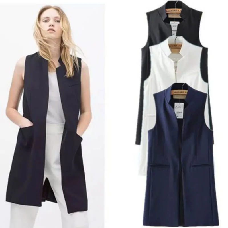 

New 2020 Spring Women Fashion Back Slit Elegant OL Pocket Jacket Casual Sleeveless Vest Jacket Vest VE125