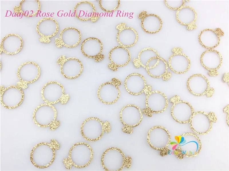 Daaj02 Rose Gold Rin 1 дюйм 100 шт./пакет розовое золото Бумага блеск кольцо с бриллиантом конфетти для свадьбы свадебный душ Обручение девичник вечерние декорацией - Цвет: Daaj02 Rose Gold Rin