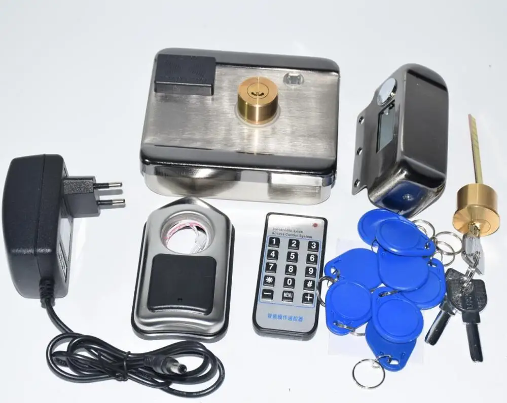 D with adapter 12VDC LPSECURITY Питание от батареи/12VDC 13,56 IC RFID считыватель Электрический дверной замок для ворот система контроля доступа комплект с 10 тегами или тегами ТМ - Цвет: D with adapter 12VDC