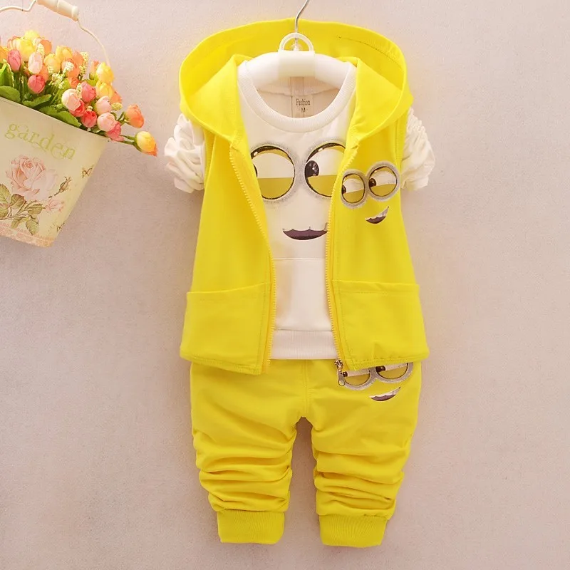 Picture color Roupas infantis menina, модный стиль, г., весенние костюмы для малышей Миньон/комплект одежды для новорожденных детей+ рубашка, штаны 3 шт. Комплекты одежды для детей - Цвет: Picture color