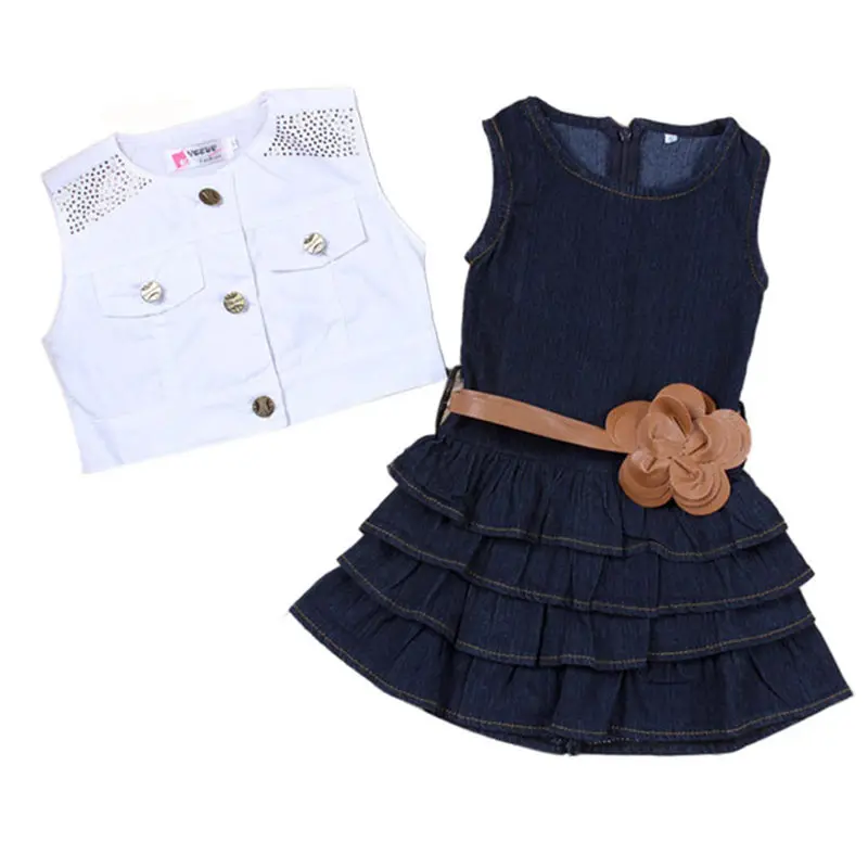 Conjunto infantil/2017 г. Лидер продаж детские летние модели для девочек жилет джинсы