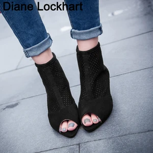 Retro Womens Low Heel Peep Toe Shoes Hollow Ankle Thin Heel Summer Bota Feminina Mujer Roman Zipper Ladies Boots Size 32-43