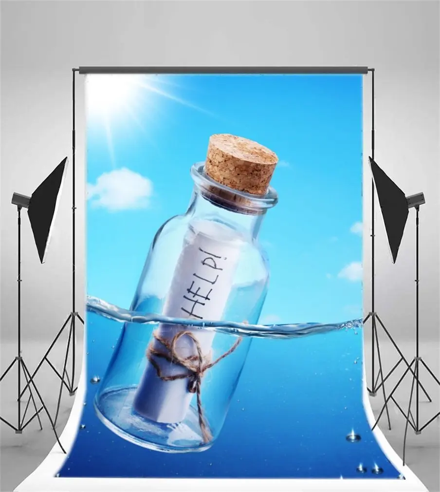 

Photography Backdrop Sea Wishing Bottle Help Bubbles Blue Sky White Cloud Sunshine Nature Romantic