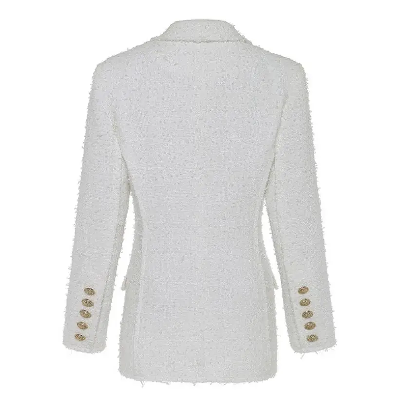 HIgh quality women blazer tweed jacket coat autumn fashion metal button double breasted lapel long sleeve elegant overcoat L1361 | Женская