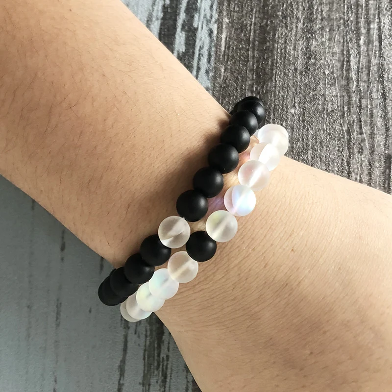 Набор из 2 искусственных камней для женщин и мужчин матовый черный оникс лунный