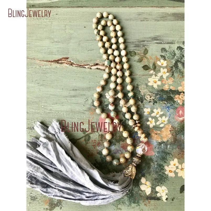 

Шебби ожерелье в стиле бохо серовато-голубой сари шелковая кисточка узкие морские осадки бусины ожерелье NM18296