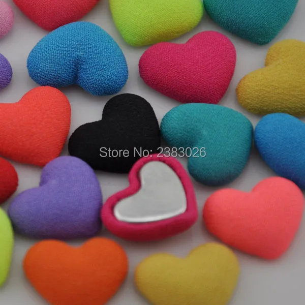 100 pcs Сердце топ из шифона пуговицы покрытые тканью с плоской задней частью ювелирные изделия CT02