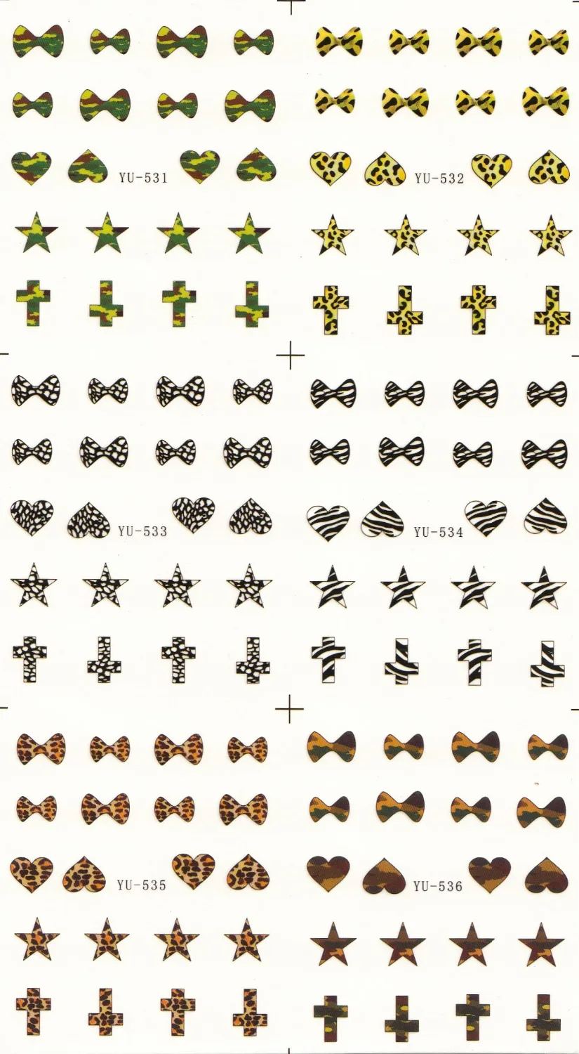 6 упак./лот переводная наклейка на ногти сердце крест звезда галстук бабочка|nail