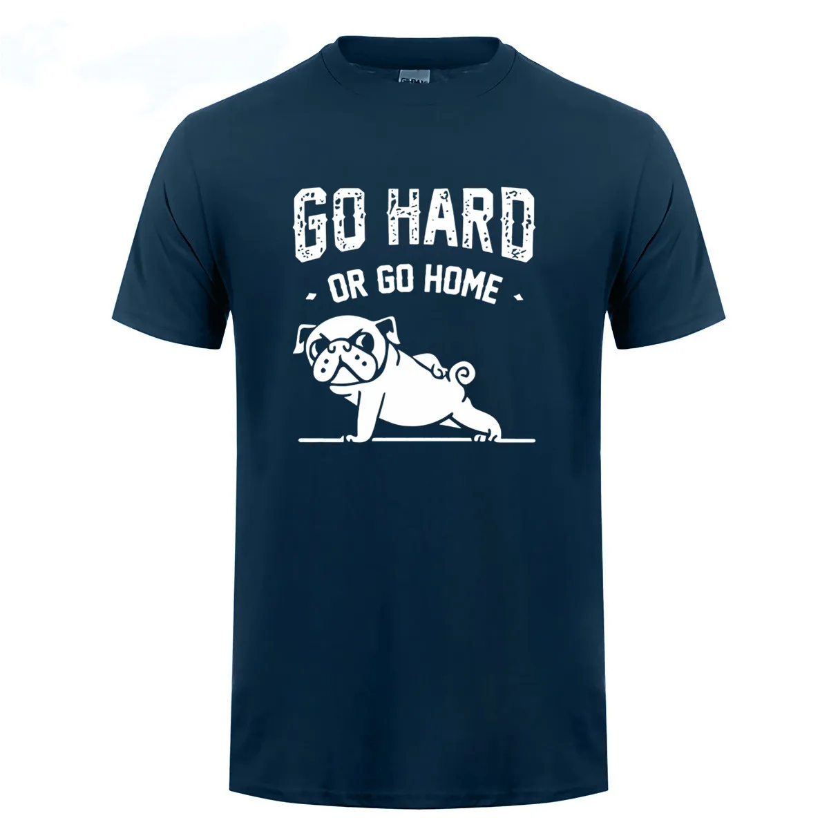 Самые Модные Повседневные 100% хлопок домой или go hard Мопс печатные crewneck футболка с короткими рукавами Мужская