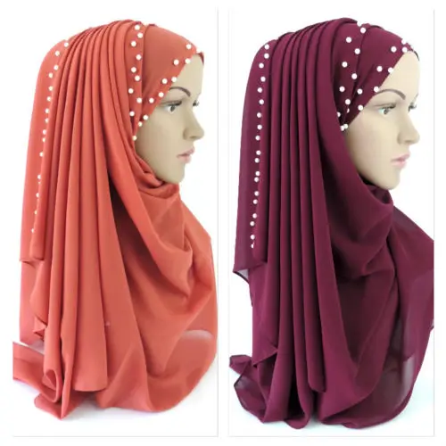 Шифоновый Макси фонарь мусульманский головной убор с белыми бусинами 170x70 см|shawl