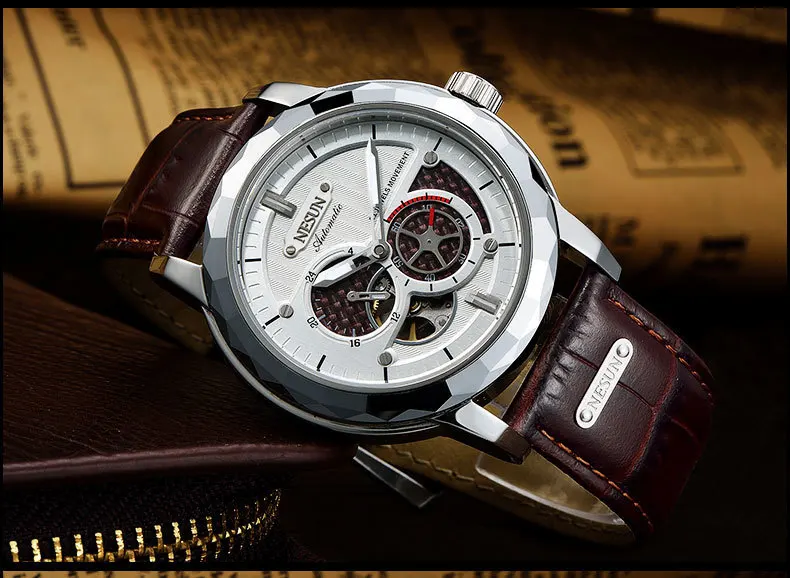 Швейцарские Топ люксовый бренд NESUN Skeleton Tourbillon часы для мужчин автоматические мужские часы 100 м водонепроницаемые спортивные часы relogio N9810-3