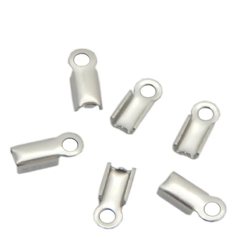 100 шт./лот серебро нержавеющая сталь шнур обжимной Конец колпачки пряжка