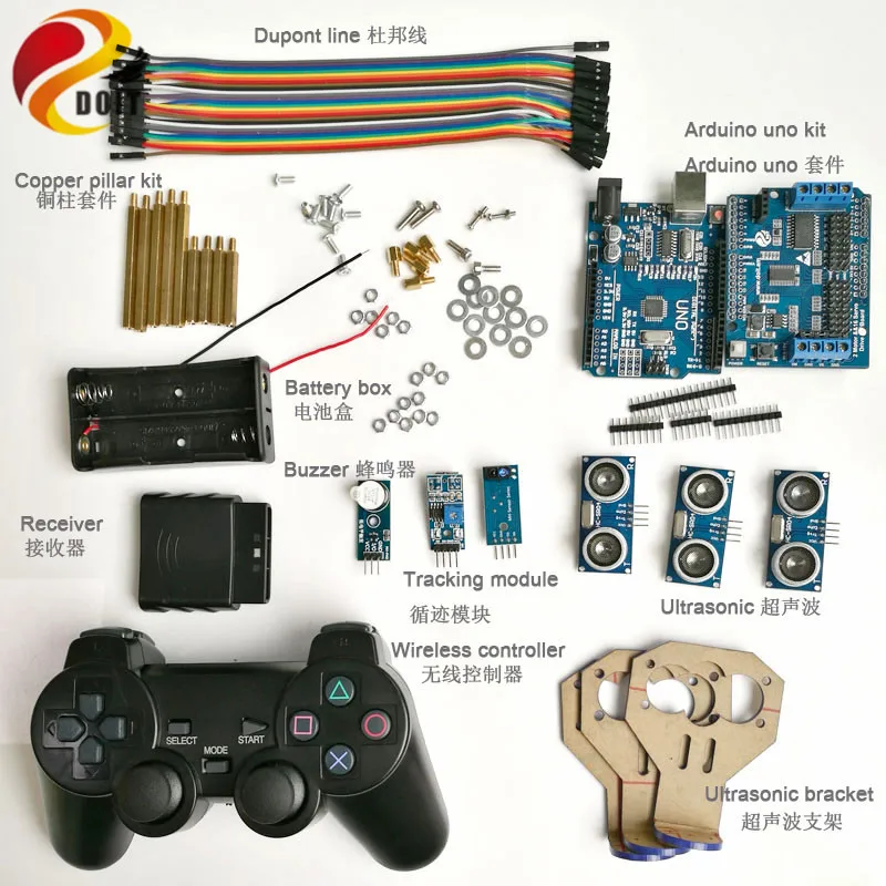 

Wireless handle/joystick Control kit for Robot Crawler Tank Car Chassis with Arduino Unltrasonic Obstacle Avoidance DIY Toy