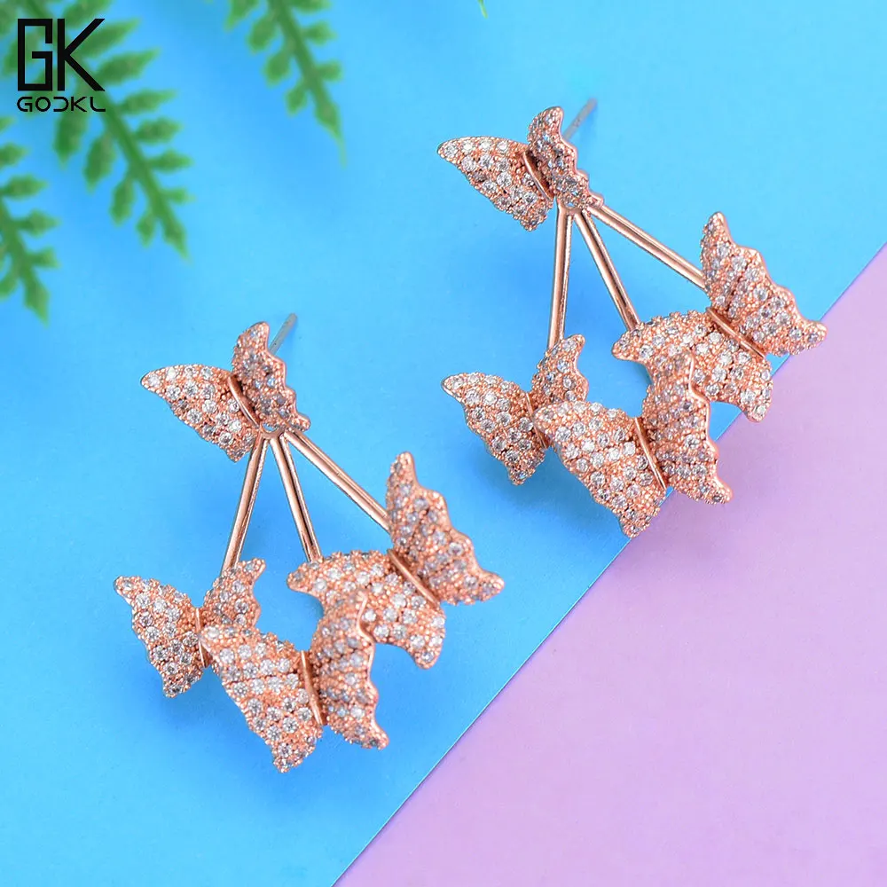 GODKI Элегантные Роскошные серьги гвоздики Butterfyl для женщин Свадебные кубические