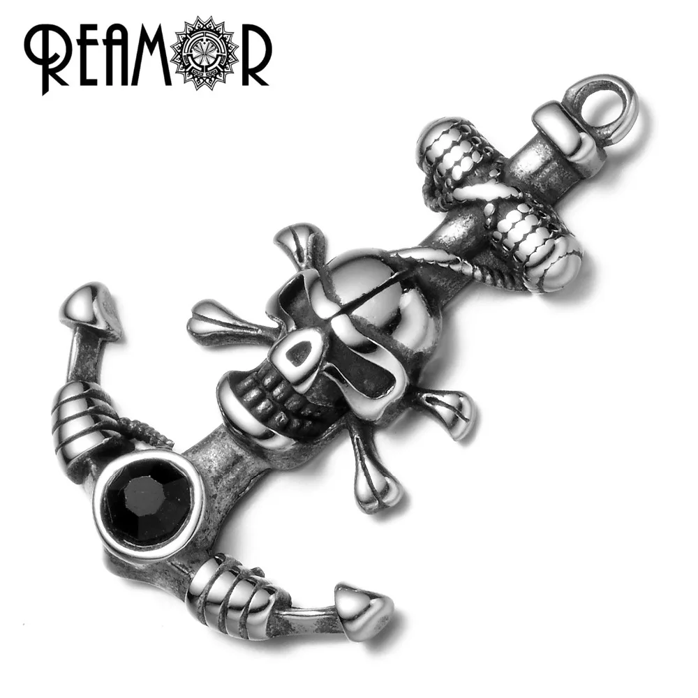 

REAMOR 316L Stainless Steel Black Crystal Pirate Skull Anchor Pendant Fit Necklace Bracelet Clasps Charms Jewelry Making DIY