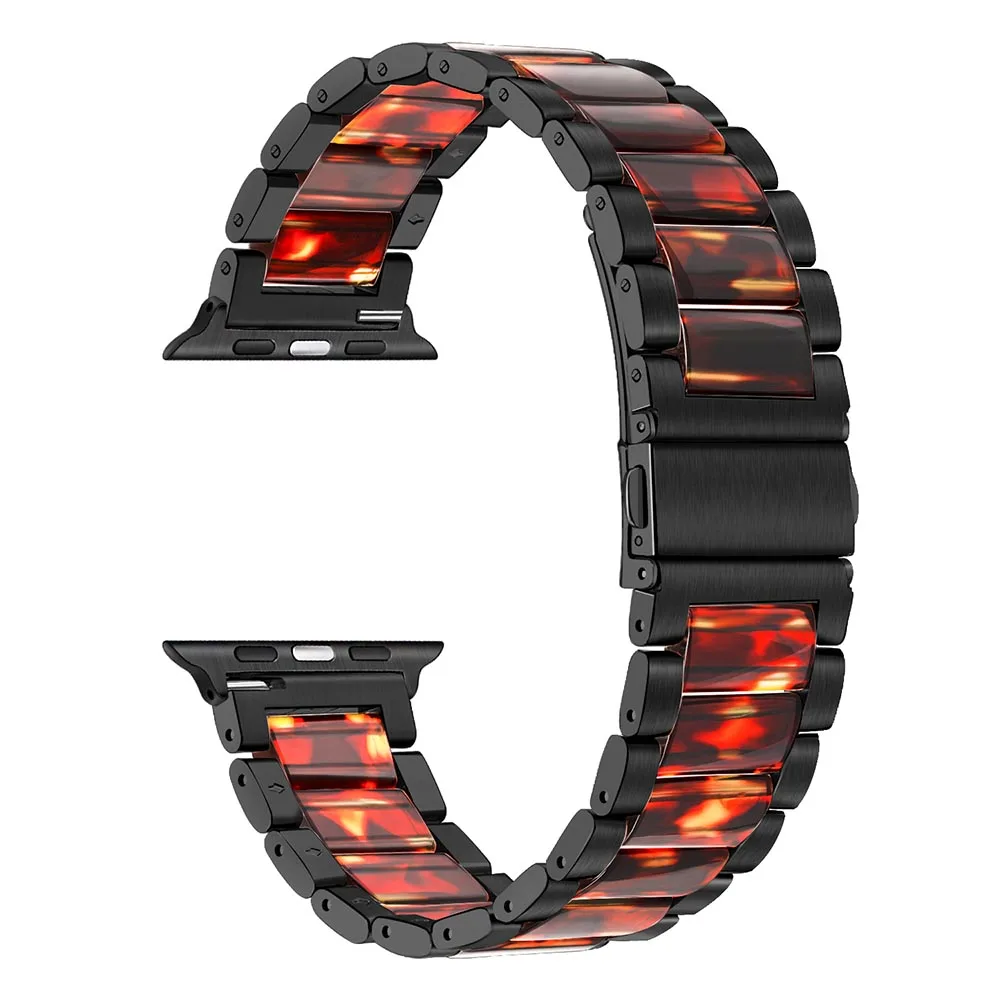 Для женщин Смола+ Нержавеющая сталь ремешок для наручных часов Apple Watch, версии наручных часов iWatch, 5, 4, 3, 2, 1, 44/40/42/38 мм браслет на запястье с металлическим браслетом, женский браслет