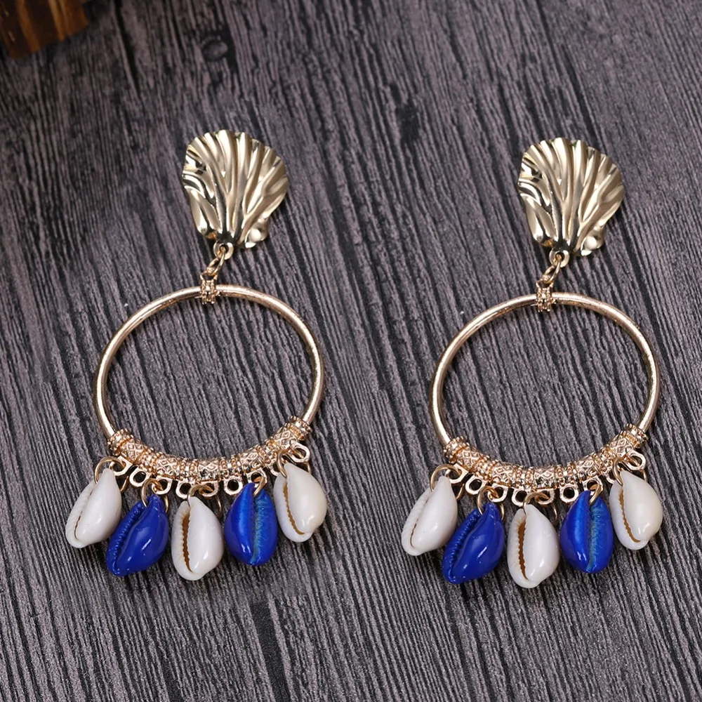 Женские богемные Винтажные висячие серьги в виде ракушек разноцветные для