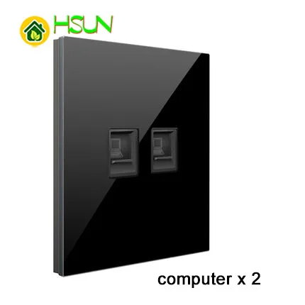 computer 2 86 Тип, черный переключатель из закаленного стекла, 1, 2, 3, 4 комплекта, 1, 2 варианта, Переключатель точки ящерицы, Comuter, ТВ, телефонная розетка, Бытовой настенный переключатель - Цвет: computer 2
