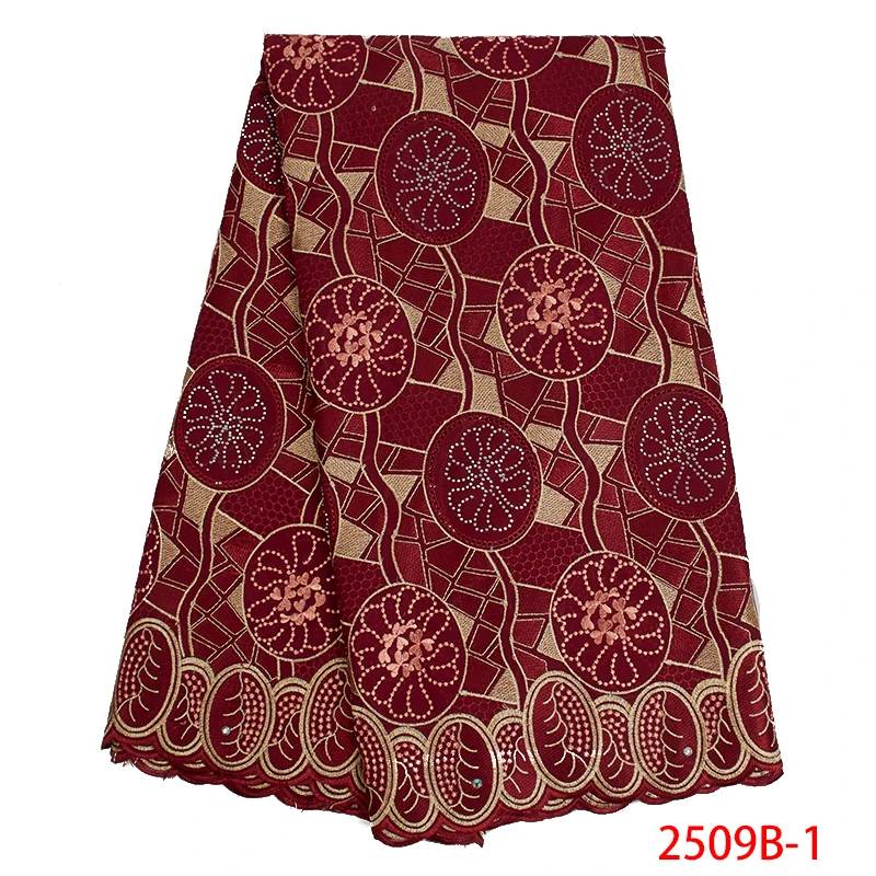 African Swiss Lace Fabric 2019 High Quality Voile in Switzerland Embroidery Cotton with Stones for Dresses KS2509B-6 |