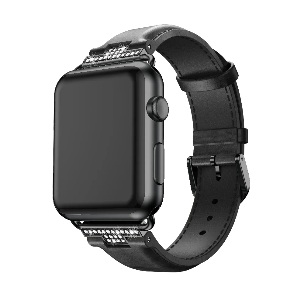 Кожаный ремешок для наручных часов Apple Watch 38 мм, 42 мм, версия 1, 2, 3, ремешок с Стразы с бриллиантами для наручных часов Apple Watch 40 мм 44 мм серии 4 5 полос