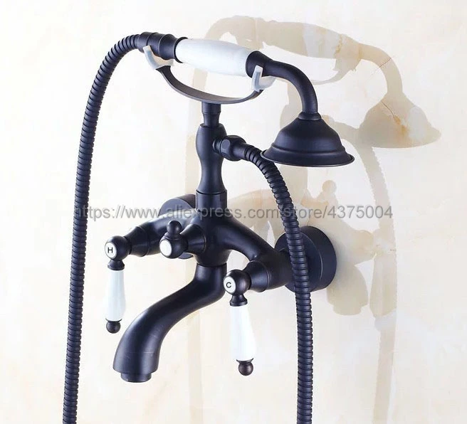 Черный латунный настенный телефон евро ванна кран смеситель с ручным