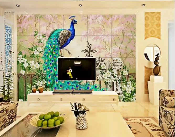 

3d photo wallpaper custom mural The peacock flowers European oil painting background 3d wall murals wallpaper for living room